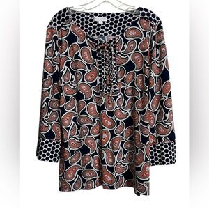 Charter Club PETITE Women’s Geometric Tunic Blouse Top PL 3/4 Sleeves NICE